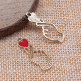 WYSIWYG 5pcs 10x28mm Charms Love Heart Gesture KC Gold Color Enamel Alloy DIY Jewelry Making Accessories