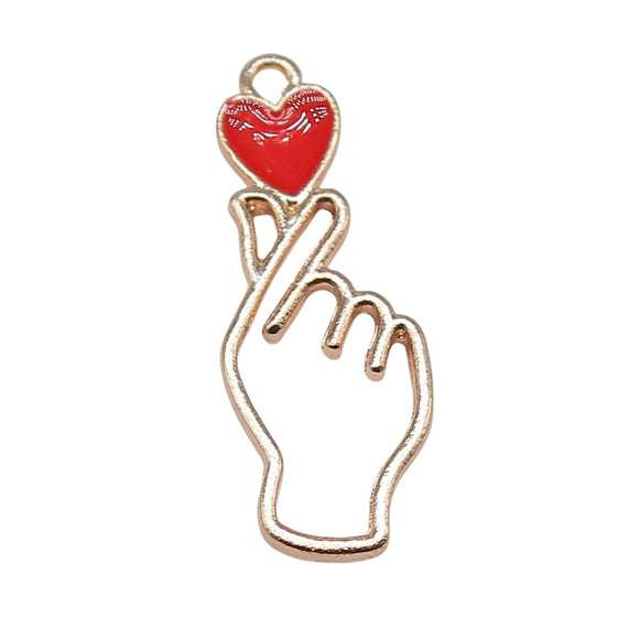 WYSIWYG 5pcs 10x28mm Charms Love Heart Gesture KC Gold Color Enamel Alloy DIY Jewelry Making Accessories