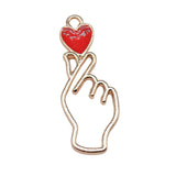 WYSIWYG 5pcs 10x28mm Charms Love Heart Gesture KC Gold Color Enamel Alloy DIY Jewelry Making Accessories