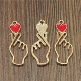 WYSIWYG 5pcs 10x28mm Charms Love Heart Gesture KC Gold Color Enamel Alloy DIY Jewelry Making Accessories
