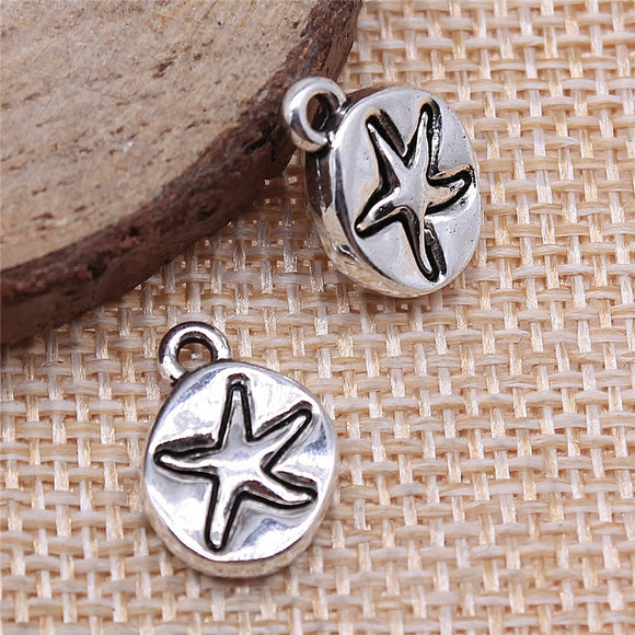 WYSIWYG 5pcs 11x15mm Jewelry Making DIY Handmade Craft Charms Antique Silver Color Starfish Tag Pendant