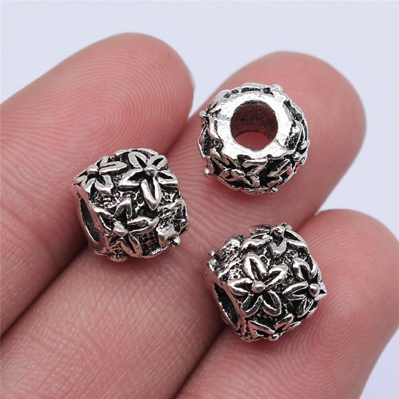 WYSIWYG 5pcs 11x9mm Antique Silver Color Big Hole Spacer Beads For Jewelry Making DIY Jewelry Findings