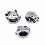 WYSIWYG 5pcs 13x12mm Antique Silver Color Lucky Cat Big Hole Beads For Jewelry Making DIY Jewelry Findings