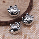 WYSIWYG 5pcs 13x12mm Antique Silver Color Lucky Cat Big Hole Beads For Jewelry Making DIY Jewelry Findings