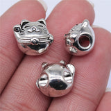 WYSIWYG 5pcs 13x12mm Antique Silver Color Lucky Cat Big Hole Beads For Jewelry Making DIY Jewelry Findings