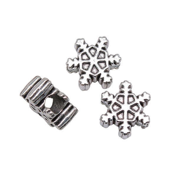 WYSIWYG 5pcs 14x14x6mm Christmas Snowflake Charm Beads For Jewelry Making Bracelet Big Hole Bead Charm Snowflake Spacer Beads