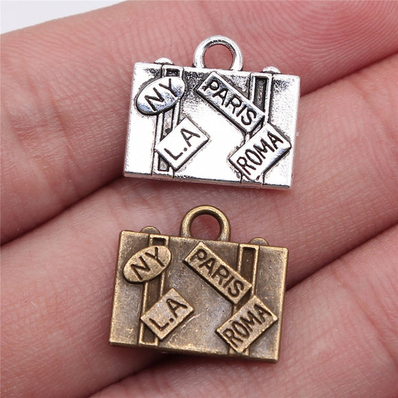 5pcs 15x16mm Charms Travel Bags New York Paris Roma LA Luggage Pendants Making DIY Handmade Jewelry EF3977
