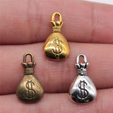 WYSIWYG 5pcs 17x10mm 3 Colors Antique Gold Color Antique Silver Color Antique Bronze Color Lucky Money Bag Charms