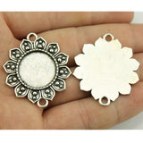 WYSIWYG 5pcs 18mm Inner Size Antique Silver Color Flower Connector Style Zinc Alloy Cameo Cabochon Base Setting Charms Pendant