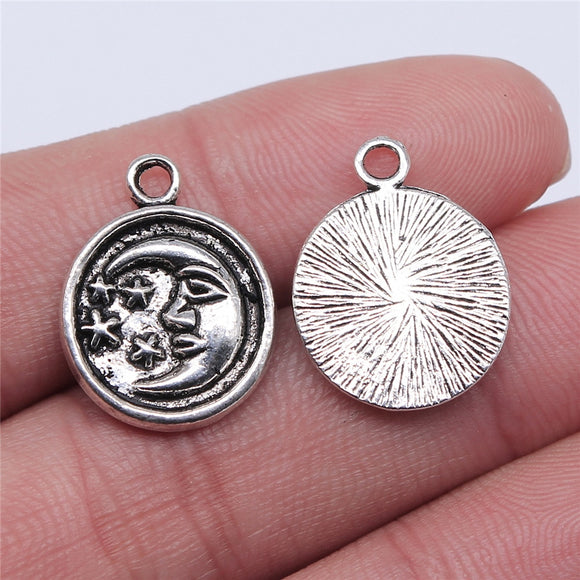 WYSIWYG 5pcs 19x15mm Antique Silver Color Moon Star Charms For Jewelry Making