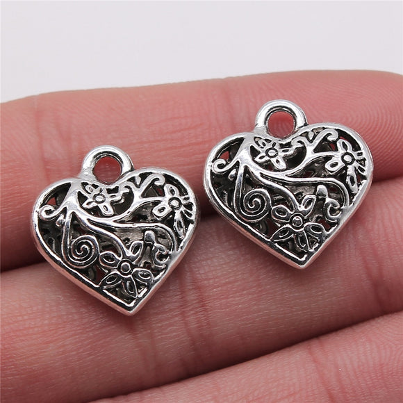 5pcs 20x21mm Charms 3D Hollow Carved Heart Antique Silver Color Metal Alloy Charms Jewelry DIY Accessories EF4001