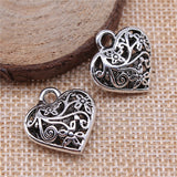 5pcs 20x21mm Charms 3D Hollow Carved Heart Antique Silver Color Metal Alloy Charms Jewelry DIY Accessories EF4001