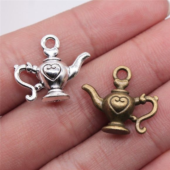 WYSIWYG 5pcs 21x19mm Pendant Teapot Kettle Charm Pendants For Jewelry Making Antique Silver Color 3D Teapot Pendants