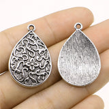 WYSIWYG 5pcs 22x33mm Water Drop Flower Carved Charms Antique Silver Color For Jewelry Making Charms Pendant Jewelry Findings