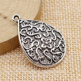 WYSIWYG 5pcs 22x33mm Water Drop Flower Carved Charms Antique Silver Color For Jewelry Making Charms Pendant Jewelry Findings