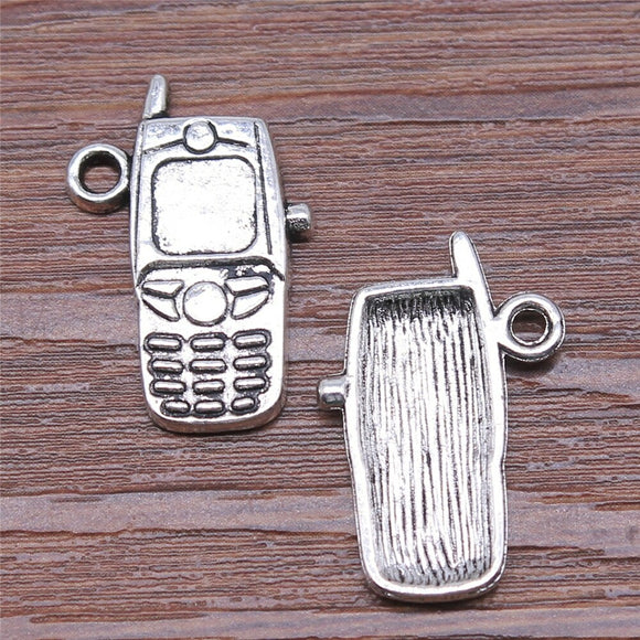 WYSIWYG 5pcs 24x16mm Antique Silver Color Cell Phone Charms Pendant For Jewelry Making