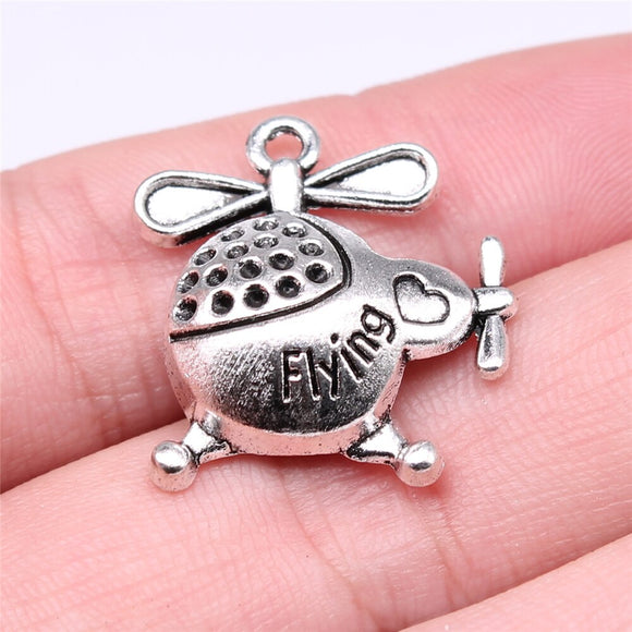 WYSIWYG 5pcs 24x23mm Charm Helicopters Airplane Charms For Jewelry Making Antique Silver Color Aircraft Charms