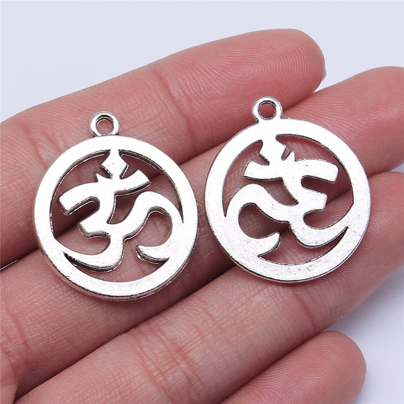 WYSIWYG 5pcs 25mm 2 Colors Antique Silver Color Antique Bronze Plated Charm Om Pendant Charm Om Sign Pendants