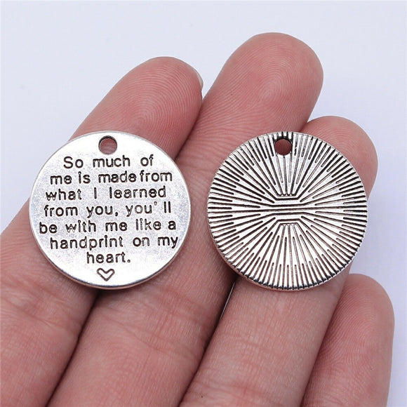 WYSIWYG 5pcs 25x25mm Antique Silver Color Round English Plate Charms Pendant For DIY Jewelry Making