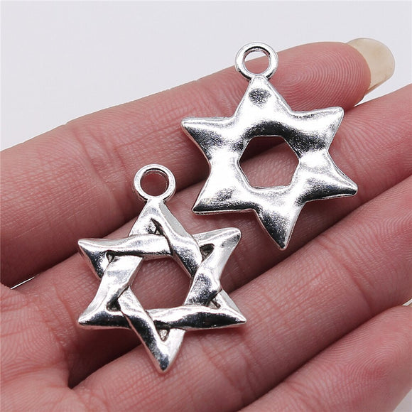 WYSIWYG 5pcs 25x34mm Star of David Pendant Charms Antique Silver Color For Jewelry Making Zinc Alloy Jewelry Findings