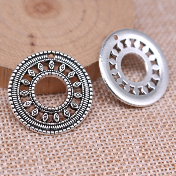 WYSIWYG 5pcs 26x26mm Antique Silver Color Antique Bronze Color Circle Charms Pendant For Jewelry Making DIY Jewelry Findings