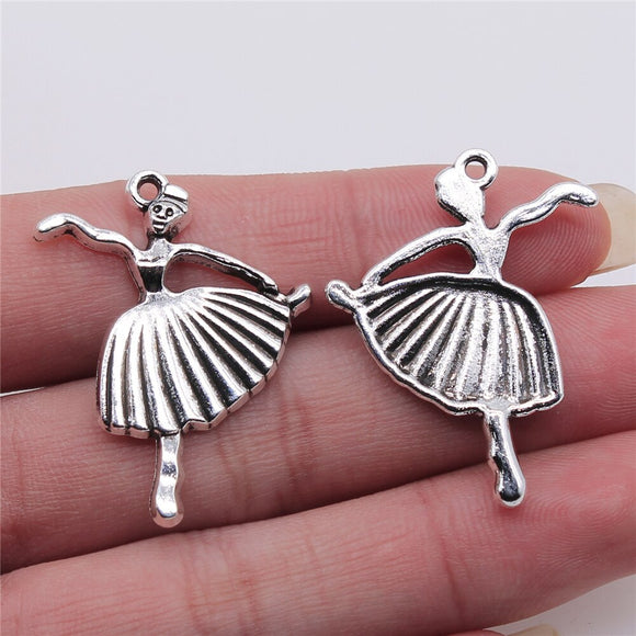 WYSIWYG 5pcs 26x36mm Dancing Pendant Charms Antique Silver Color For Jewelry Making Zinc Alloy Jewelry Findings