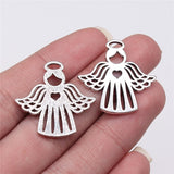 WYSIWYG 5pcs 27x27mm Antique Silver Color Love Heart Angel Charms Pendant For Jewelry Making DIY Jewelry Findings