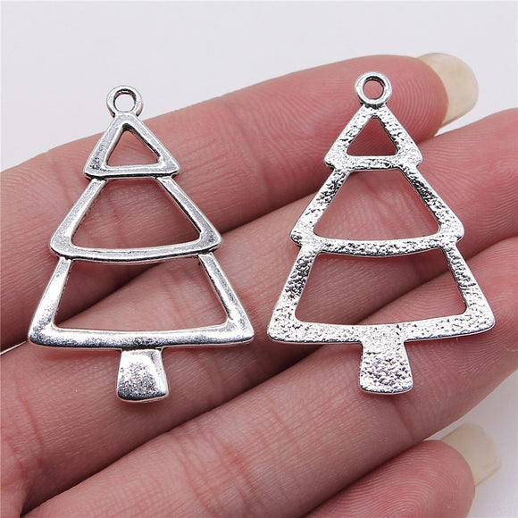 WYSIWYG 5pcs 27x38mm Hollow Cypress Tree Charms Pendant DIY Jewelry Findings Antique Silver Color