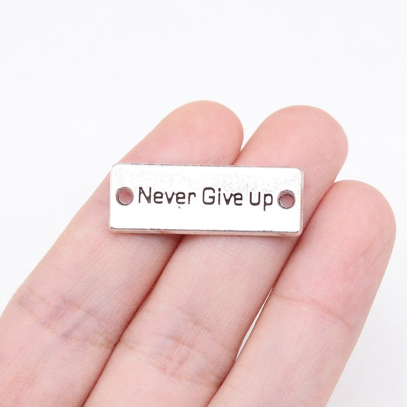 WYSIWYG 5pcs 28x10mm Antique Silver Color Never Give Up Charms For Jewelry Making