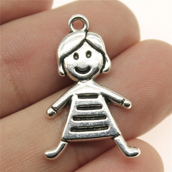 WYSIWYG 5pcs 28x18mm Cute Little Girl Charm Pendants For Jewelry Making Antique Silver Color Girl Pendants Charm