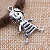 WYSIWYG 5pcs 28x18mm Cute Little Girl Charm Pendants For Jewelry Making Antique Silver Color Girl Pendants Charm