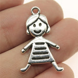 WYSIWYG 5pcs 28x18mm Cute Little Girl Charm Pendants For Jewelry Making Antique Silver Color Girl Pendants Charm