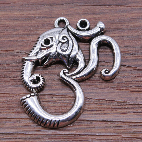 WYSIWYG 5pcs 28x34mm Elephant Om Symbol Pendant Charms Antique Silver Color For Jewelry Making Zinc Alloy Jewelry Findings