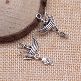 WYSIWYG 5pcs 29x18mm Fishing Boat With Fish Charms For Jewelry Making Antique Silver Color Charms
