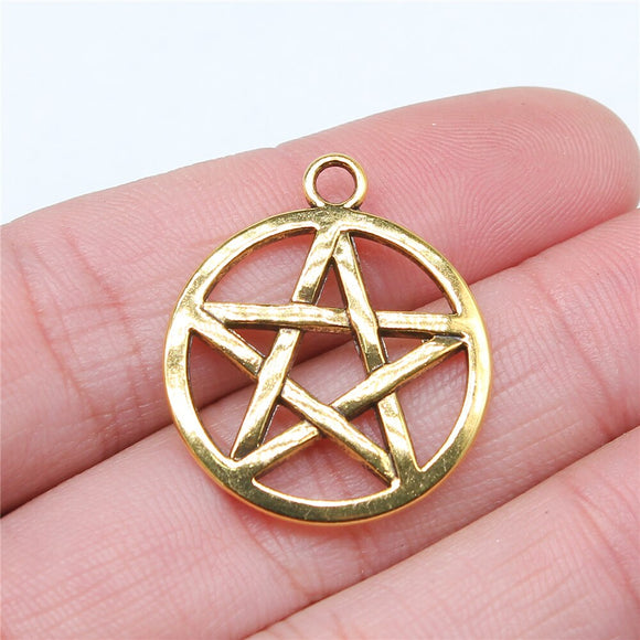 WYSIWYG 5pcs 3 Colors 25mm Pentagram Pendant Round Star Charms For DIY Jewelry Making Earring Necklace Making