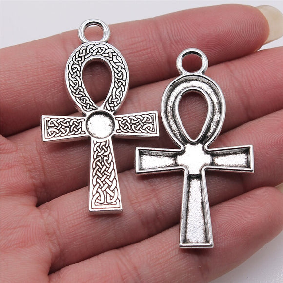 WYSIWYG 5pcs 3 Colors 26x47mm Ankh Cross Charms Pendant For Jewelry Making Jewelry Findings