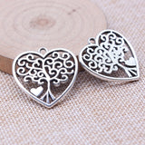 WYSIWYG 5pcs 30x30mm Antique Silver Color Heart Tree Charms Pendant For DIY Jewelry Making Handmade Jewelry Craft Findings