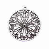 WYSIWYG 5pcs 30x30mm Hollow Round Pendant Charms Antique Silver Color For Jewelry Making Zinc Alloy Jewelry Findings