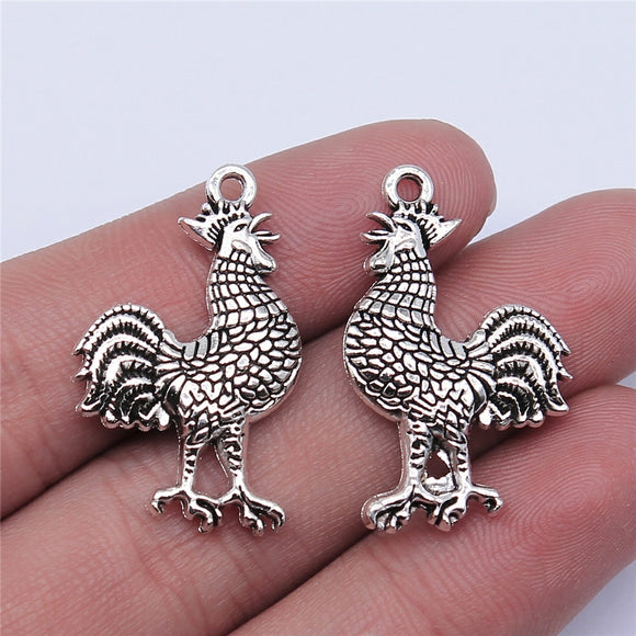 WYSIWYG 5pcs 31x20mm Antique Silver Color Cock Charms Pendant For Jewelry Making DIY Jewelry Findings