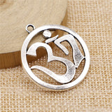 WYSIWYG 5pcs 32x36mm Round Om Symbol Pendant Charms Antique Silver Color For Jewelry Making Zinc Alloy Jewelry Findings