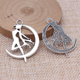 WYSIWYG 5pcs 32x41mm Antique Silver Color Moon Dancer Elf Charms Pendant For DIY Jewelry Making Handmade Jewelry Craft Findings