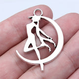 WYSIWYG 5pcs 32x41mm Antique Silver Color Moon Dancer Elf Charms Pendant For DIY Jewelry Making Handmade Jewelry Craft Findings