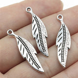WYSIWYG 5pcs 32x9mm Antique Silver Color Tone Feather Charms Pendant For Jewelry Making DIY Jewelry Findings
