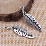 WYSIWYG 5pcs 32x9mm Antique Silver Color Tone Feather Charms Pendant For Jewelry Making DIY Jewelry Findings