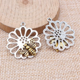 WYSIWYG 5pcs 33x29mm Antique Silver Color Bee Honey Charms For Jewelry Making