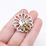 WYSIWYG 5pcs 33x29mm Antique Silver Color Bee Honey Charms For Jewelry Making