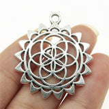 WYSIWYG 5pcs 33x30mm The Flower Of Life The Seed Of Life Charms For Jewelry Making Antique Silver Color Charms