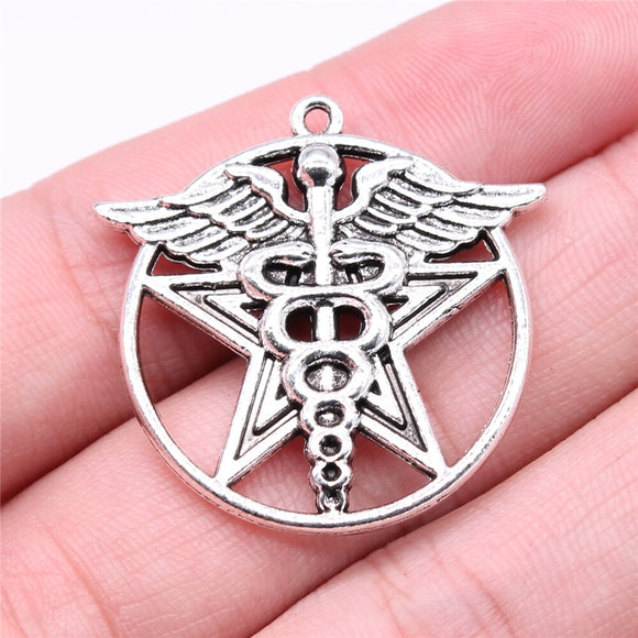 WYSIWYG 5pcs 33x33mm Medical Cane Pentagram Star Charms Antique Silver Color For DIY Jewelry Making Zinc Alloy Charms