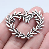 WYSIWYG 5pcs 33x43mm Antique Silver Color Heart Olive Branch Charms Pendant For DIY Jewelry Making