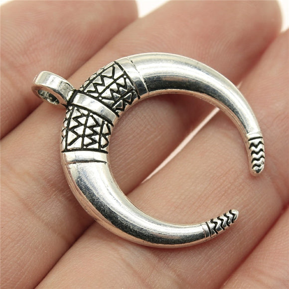5pcs 34x27mm Horns Charm Crescent Moon Pendants For Jewelry Making Antique Silver Color Punk Cow Horn Pendants Charm ef4572
